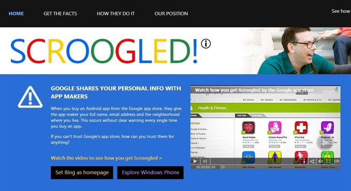 Campaña Scroogled de Microsoft contra Google Play