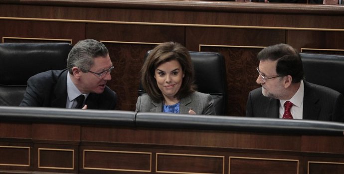 Alberto Ruiz Gallardón, Soraya Sáenz de Santamaría y Mariano Rajoy
