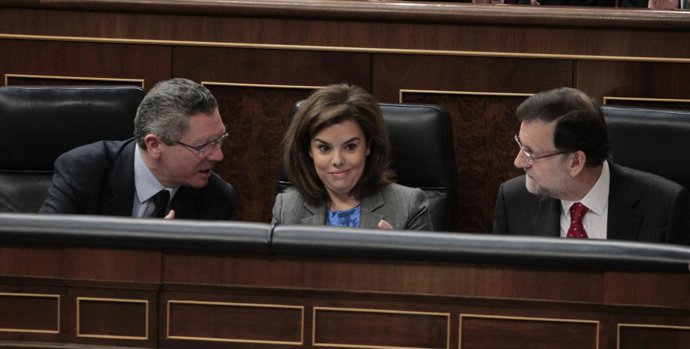 Alberto Ruiz Gallardón, Soraya Sáenz de Santamaría y Mariano Rajoy