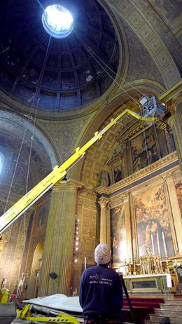 Imagen de los trabajos en el interior de la Iglesia de la Anunciación