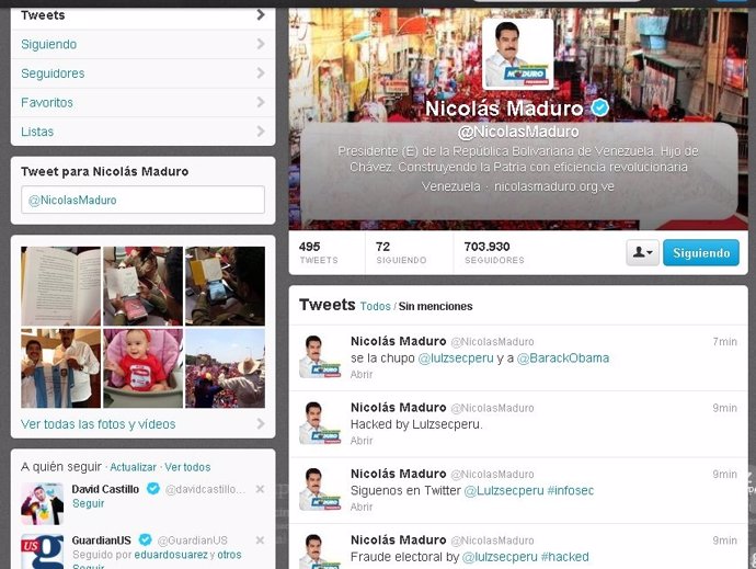 La cuenta del presidente interino venezolano Nicolás Maduro, pirateada