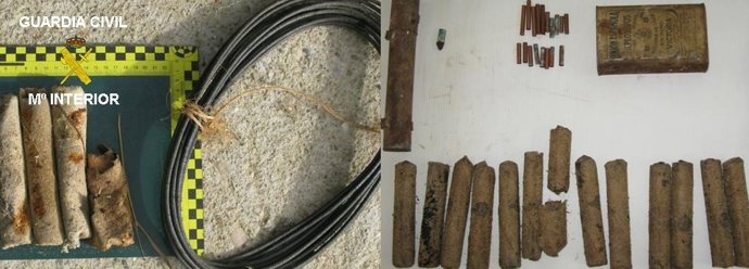 Dinamitas y mechas que han tenido que ser desactivadas en Burgos