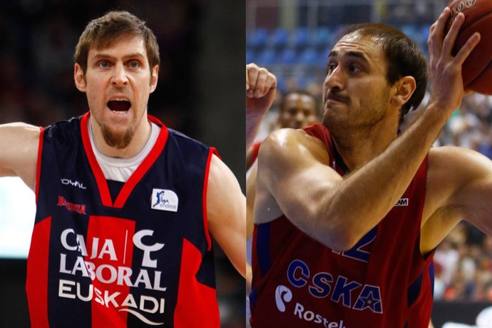 Andrés Nocioni (Caja Laboral) y Nenad Krstic (CSKA Moscu)