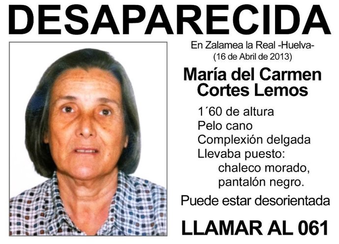 Cartel de Carmen Lemos, desaparecida en Zalamea La Real (Huelva)