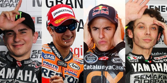 Montaje con Lorenzo, Pedrosa, Márquez y Rossi