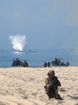 Ejercicio de adiestramiento anifbio en la Base de Rota