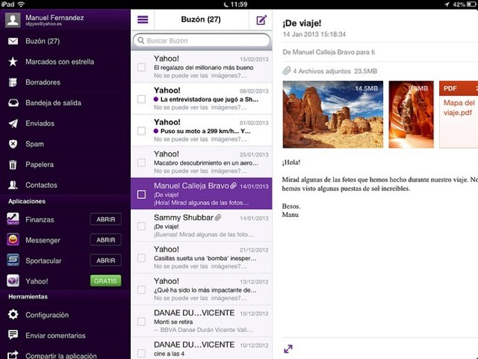 Aplicación Yahoo! Mail para 'tablets'