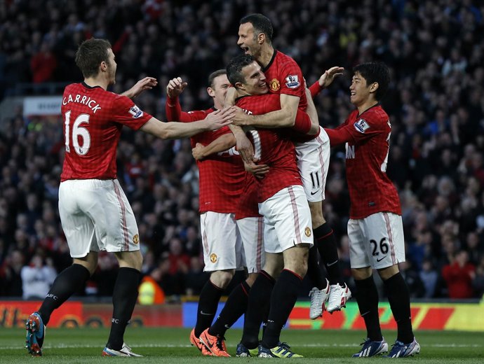 El Manchester United, celebrando un gol