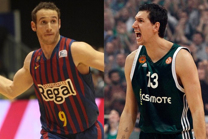 Marcelinho Huertas (FC Barcelona Regal) y Diamantidis (Panathinaikos)