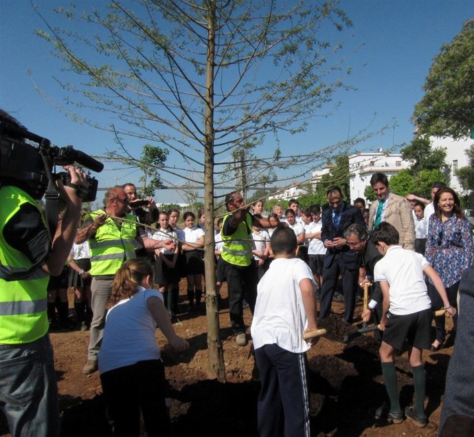 Primera plantación en el Parque Guadaíra con Zoido, Crespo y Romero