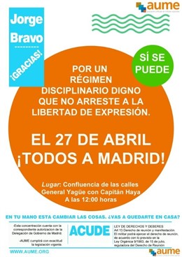 Convocatoria concentración frente a Defensa por el arresto de Jorge Bravo