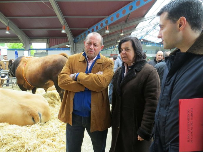 Por la izquierda, González, Álvarez y Fontaniella, en su visita a la Feria. 