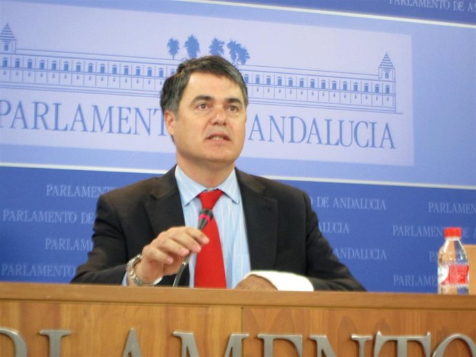 El portavoz del PP-A en el Parlamento, Carlos Rojas, hoy en rueda de prensa