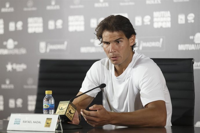 Rafa nadal en la rueda de prensa del Mutua Madrid Open