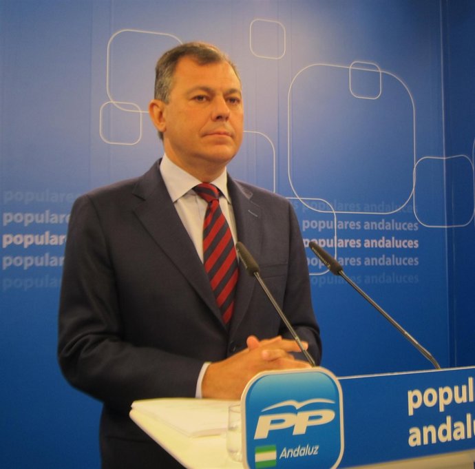 El secretario general del PP-A, José Luis Sanz, hoy en rueda de prensa