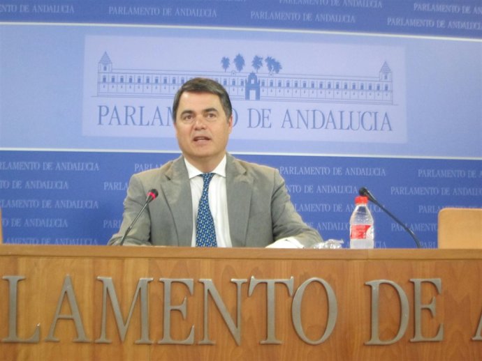 El portavoz del PP-A en el Parlamento, Carlos Rojas, hoy en rueda de prensa