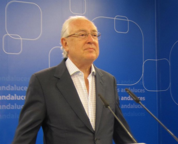 El portavoz de infraestructuras del PP-A, Jaime Raynaud, hoy en rueda de prensa