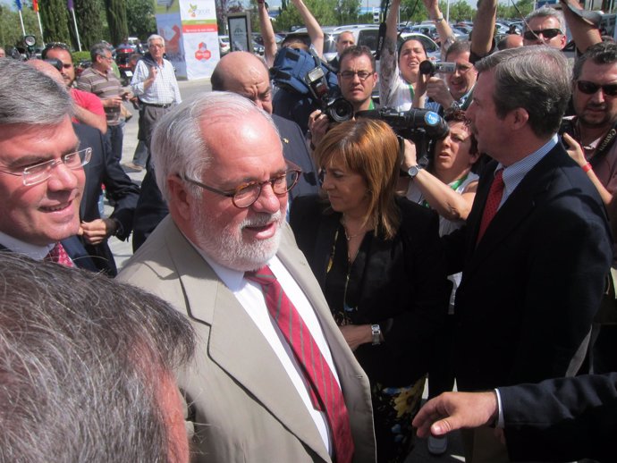 El ministro Miguel Arias Cañete, hoy, a su llegada a Expoliva 2013.