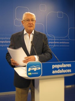 El protavoz de infraestructuras del PP-A, Jaime Raynaud, hoy en rueda de prensa