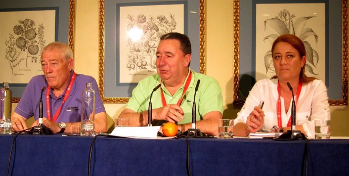 Dionisio Valverde, Antonio Tirado y Pilar Marín, hoy en rueda de prensa.