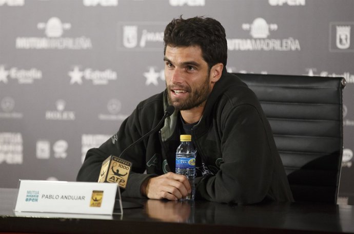 El tenista Pablo Andújar en la rueda de prensa del Mutua Madrid Open