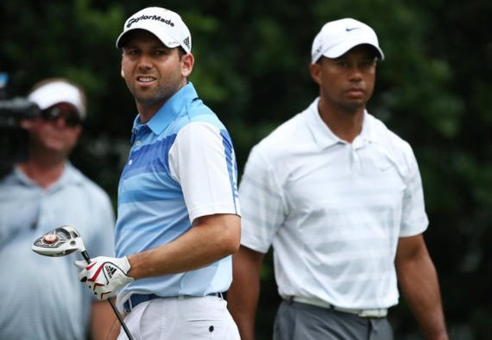 El golfista español Sergio García y el estadounidense Tiger Woods