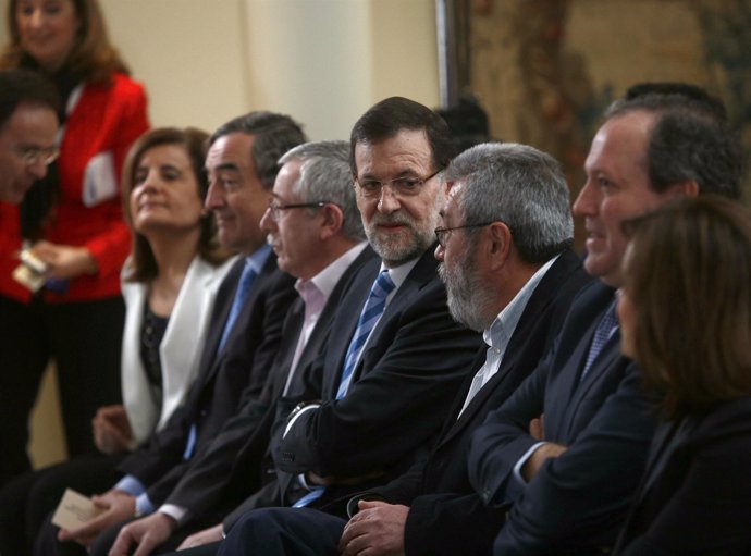Mariano Rajoy, Ignacio Fernández Toxo, Cándido Méndez, Juan Rosell y Báñez
