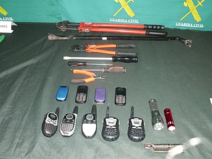 Material incautado a los siete detenidos por robo con fuerza en viviendas.