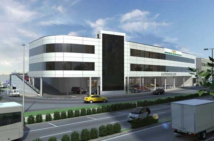 Infografía de la fachada principal del nuevo supermercado de Mercadona