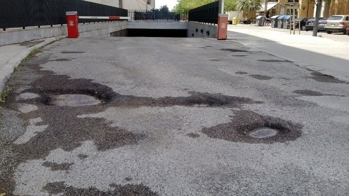 Imagen de la entrada al aparcamiento de la Ciudad de la Justicia