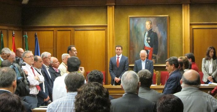 El presidente de la Diputación de Almería, Gabriel Amat, en un minuto de silenci