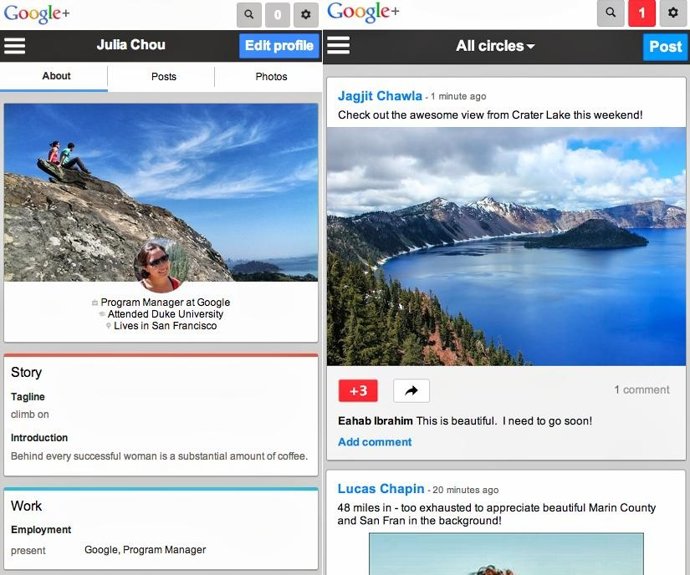 Actualización Google+ web móvil
