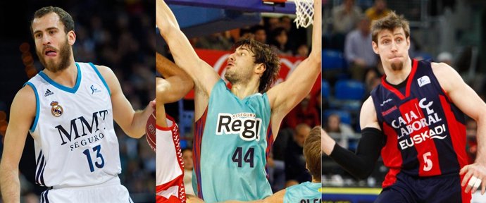 Sergio Rodríguez, Ante Tomic y Andrés Nocioni, montaje Copa 2013