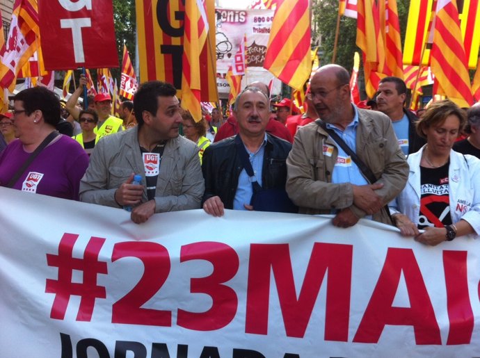 Manifestación en Barcelona por el desbloqueo de convenios colectivos.