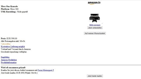 Amazon Alemania publica el posible precio de Xbox One: 599 euros