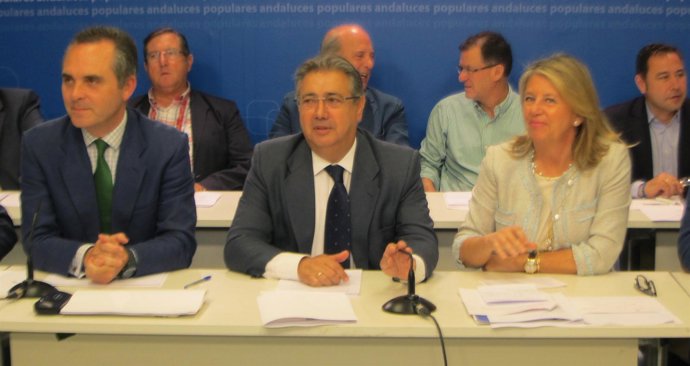 Zoido reunido con los alcaldes sevillanos del PP y la presidenta de la FAMP