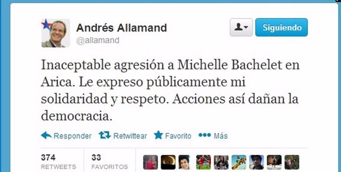 Twitter de condena a escupitajo Bachelet
