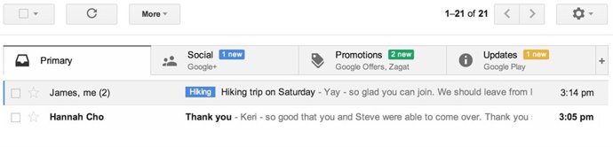 Rediseño de Gmail con nuevas pestañas