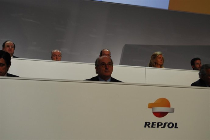 El presidente de Repsol, Antonio Brufau, en la Junta de accionistas