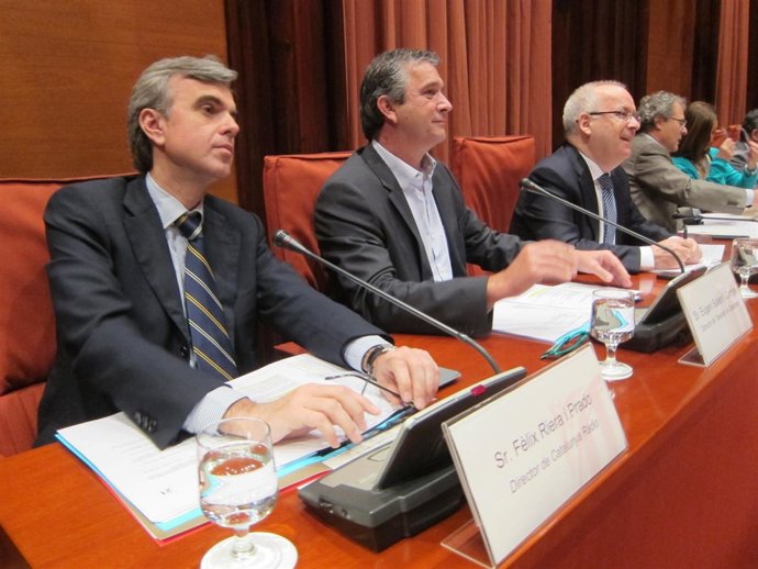 F.Riera (dtor.Catalunya Ràdio) E.Sallent (dtor.TVC) B.Duart (pte.CCMA)