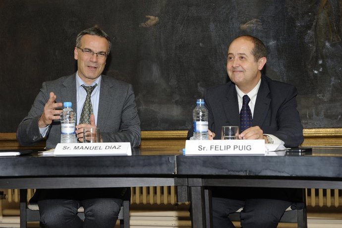 Manuel Díaz y Felip Puig durante la II Asamblea Ordinaria de Texfor           
