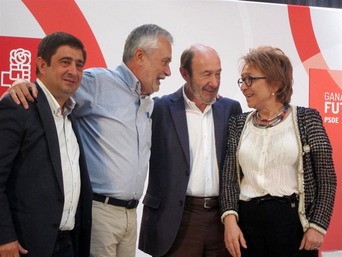 Griñán y Rubacalba, con Reyes y Griñán, en la Fiesta de la Rosa del PSOE de Jaén