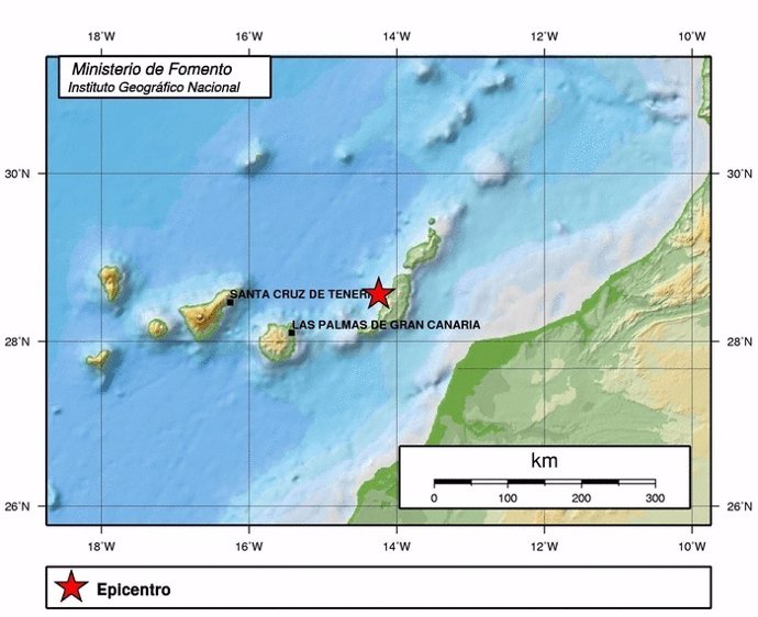 Epicentro del movimiento sísmico en Fuerteventura