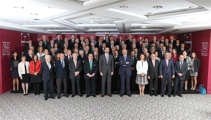 Foto de familia de la reunión de trabajo de AVE con el Príncipe. 