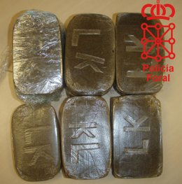 Los 2,7 kg de hachís decomisados por la Policía Foral.    