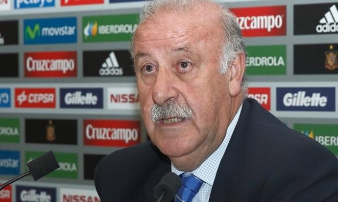 El seleccionador español Vicente del Bosque en rueda de prensa