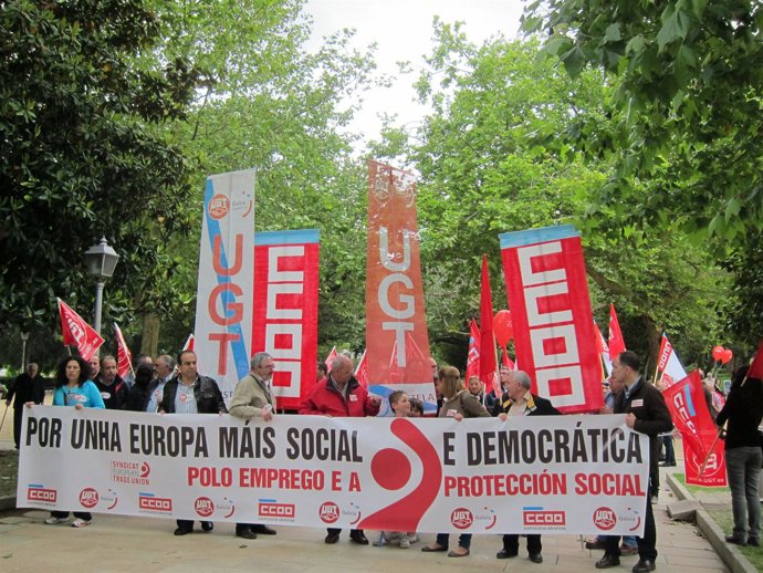 Manifestación de UGT y CC.OO en Santiago de Compostela