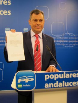 El secretrario general del PP-A, José Luis Sanz, hoy en rueda de prensa