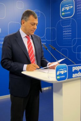 El secretario general del PP-A, José Luis Sanz, hoy en rueda de prensa