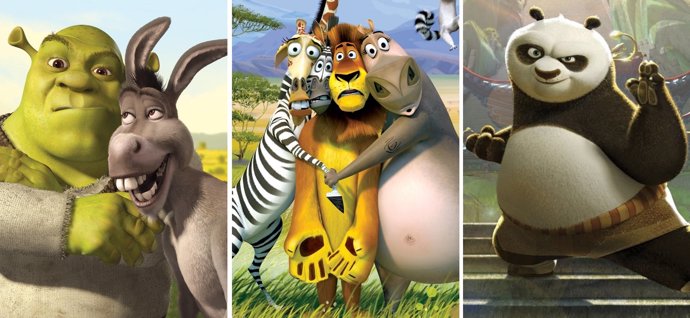 Montaje de 'Shrek', 'Madagascar' y 'Kung Fu Panda'